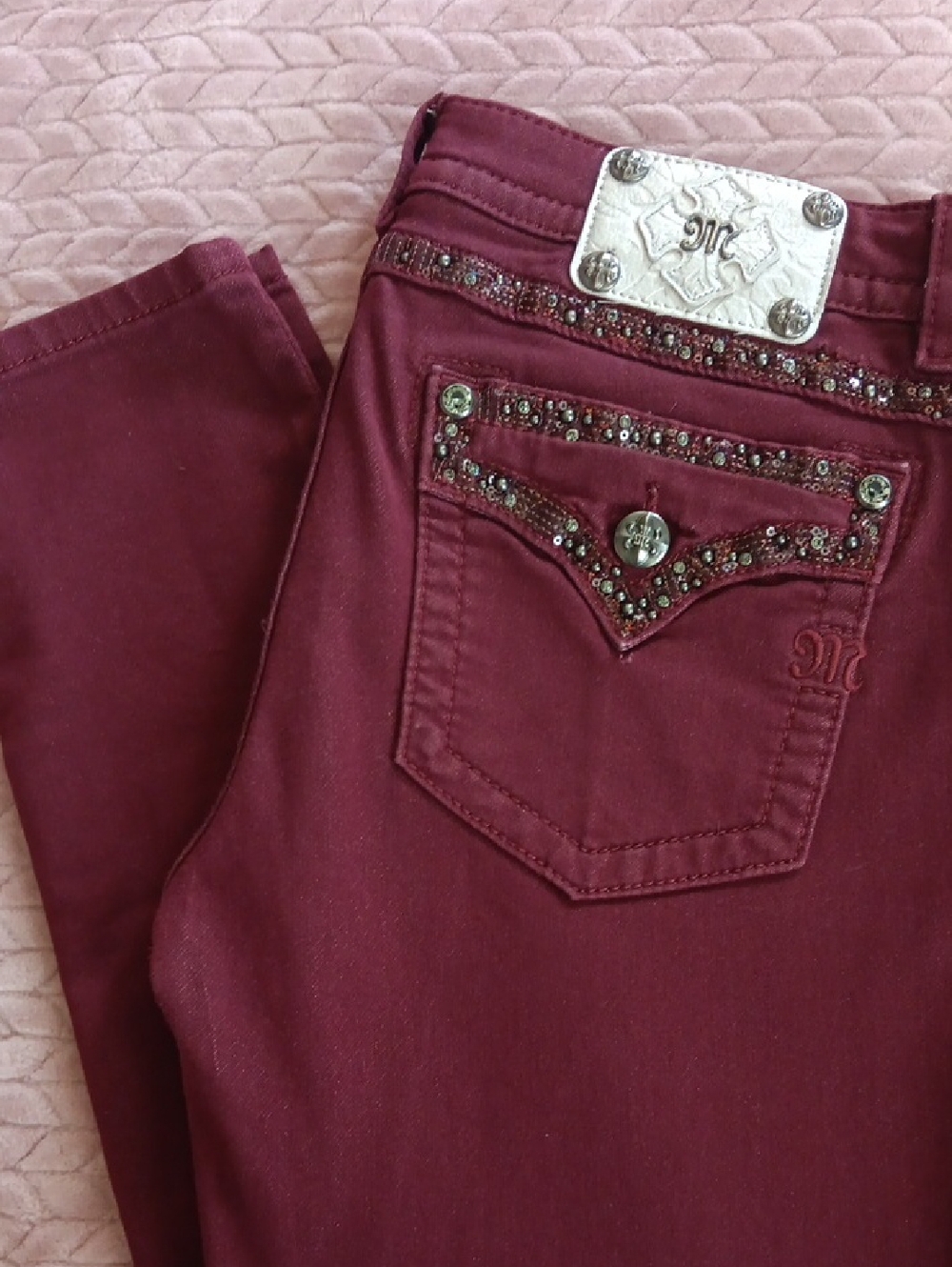 Miss ME Embellished Women's Jeans in Burgundy